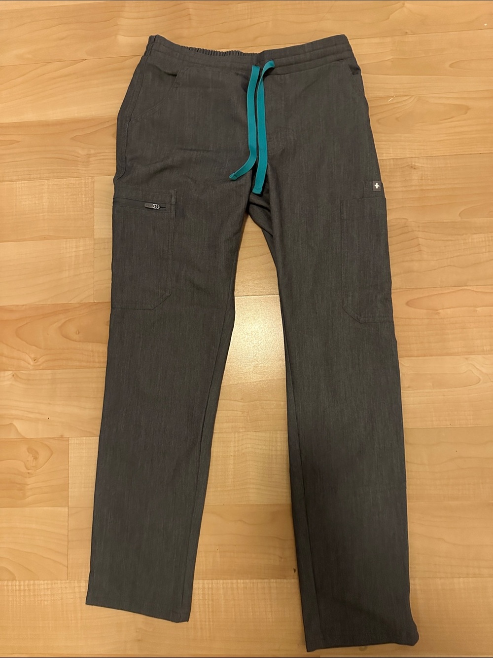Women’s FIGS  Gray Drawstring Scrub Pants with Teal Accent